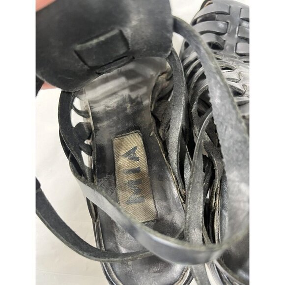 VTG MIA Leather Fishermen Sandals size 6 Black Leather Sandals Gladiator - Picture 8 of 11